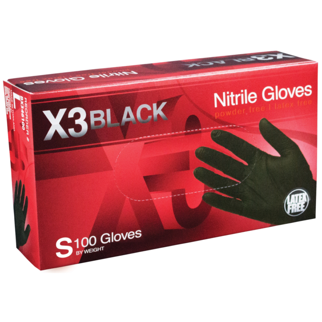 X3 BLACK NITRILE GLOVES (SMALL) 100PCS/ 10PK