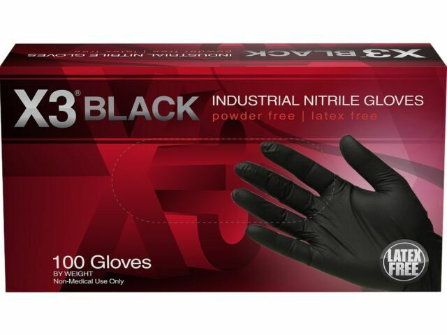 X3 BLACK NITRILE GLOVES (LARGE) 100PCS/10PK